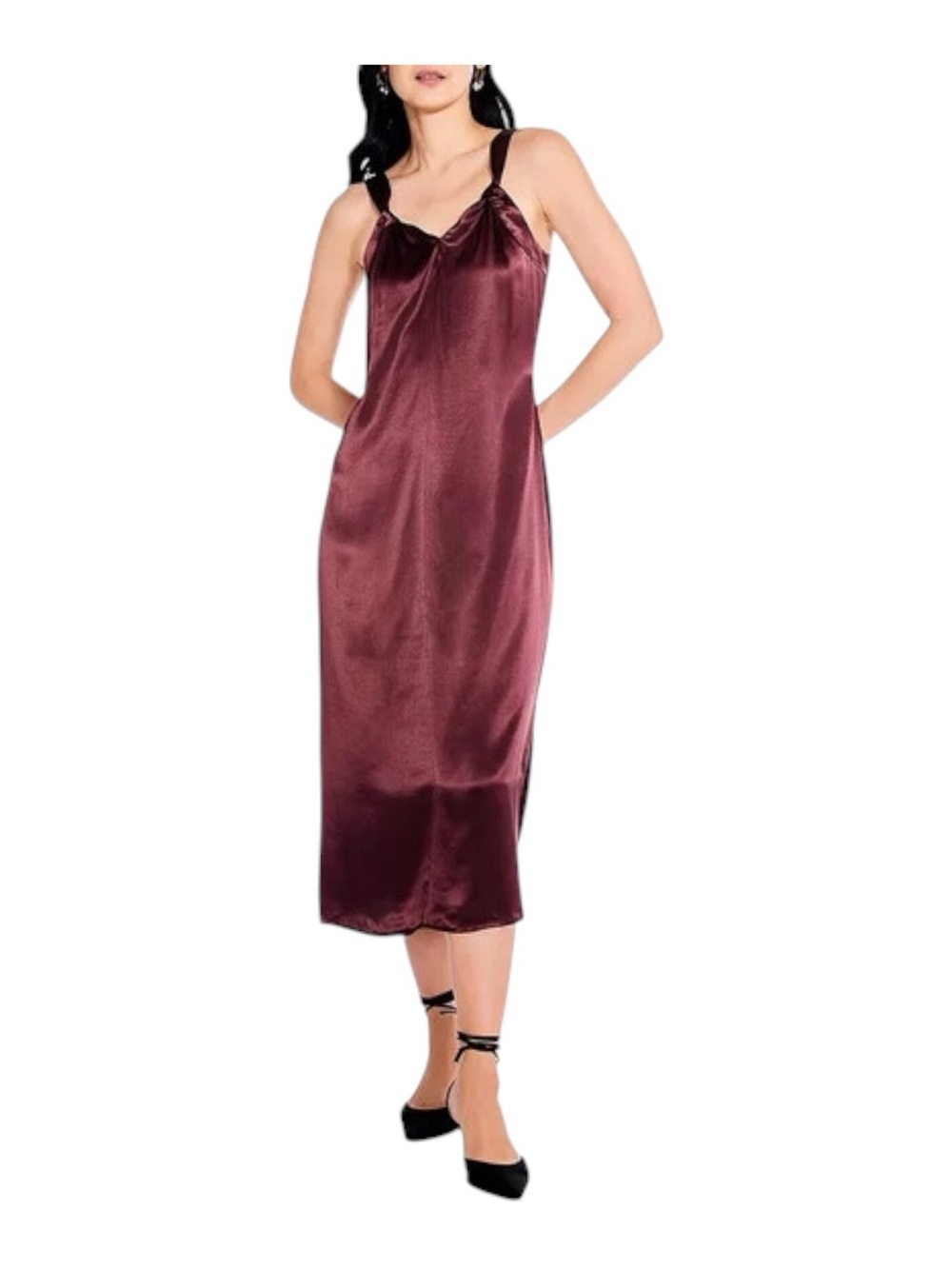 NIC+ZOE Redwood Satin Midi Slip Dress Size Medium $168 Retail NWT